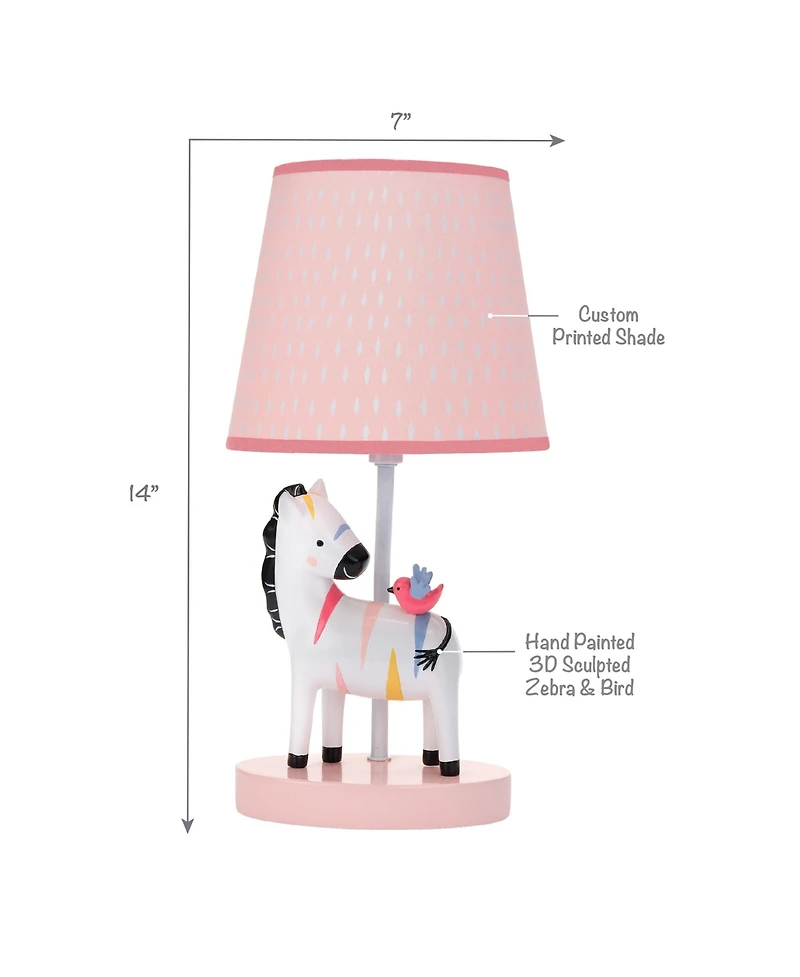 Lambs & Ivy Jazzy Jungle Zebra White/Peach Nursery Lamp with Shade & Bulb