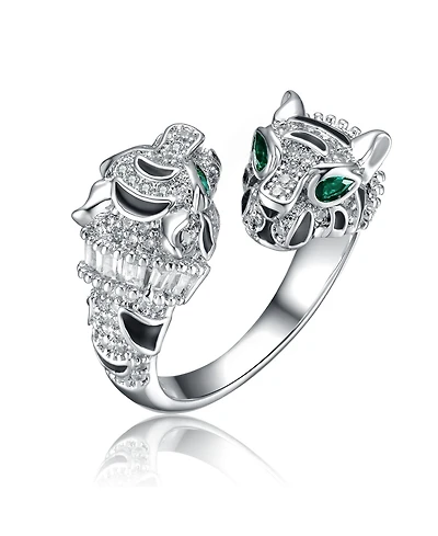 Ra Cubic Zirconia White Gold Plated Panther Bypass Ring