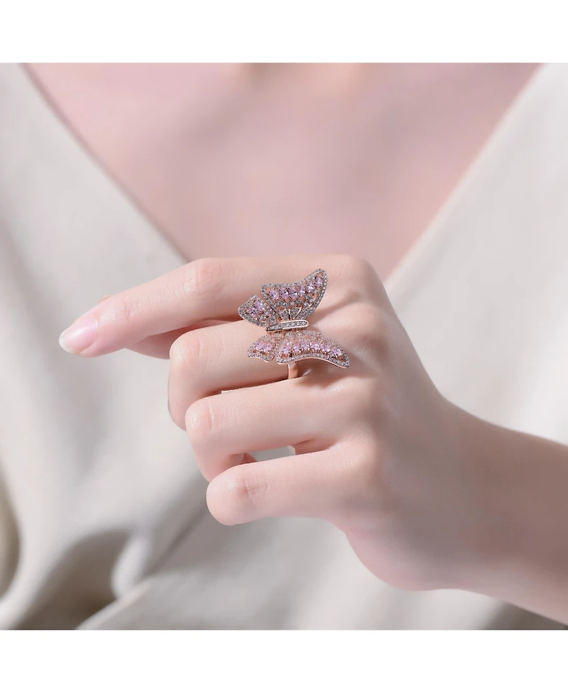 Ra 18K Rose Gold Plated Pink Cubic Zirconia Butterfly Ring