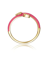 Ra Young Adults/Teens 14k Yellow Gold Plated with Cubic Zirconia Bypass Magenta Pink Enamel Stacking Ring