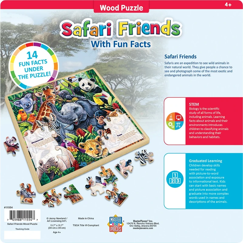Masterpieces Wood Fun Facts Safari Friends 48 Piece Wood Jigsaw Puzzle