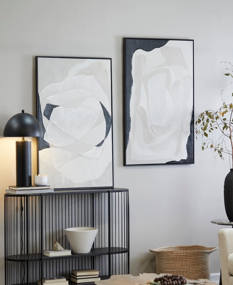 Rosemary Lane Canvas Abstract Framed Wall Art with Black Frame Set of 2, 29.50" x 39.50"
