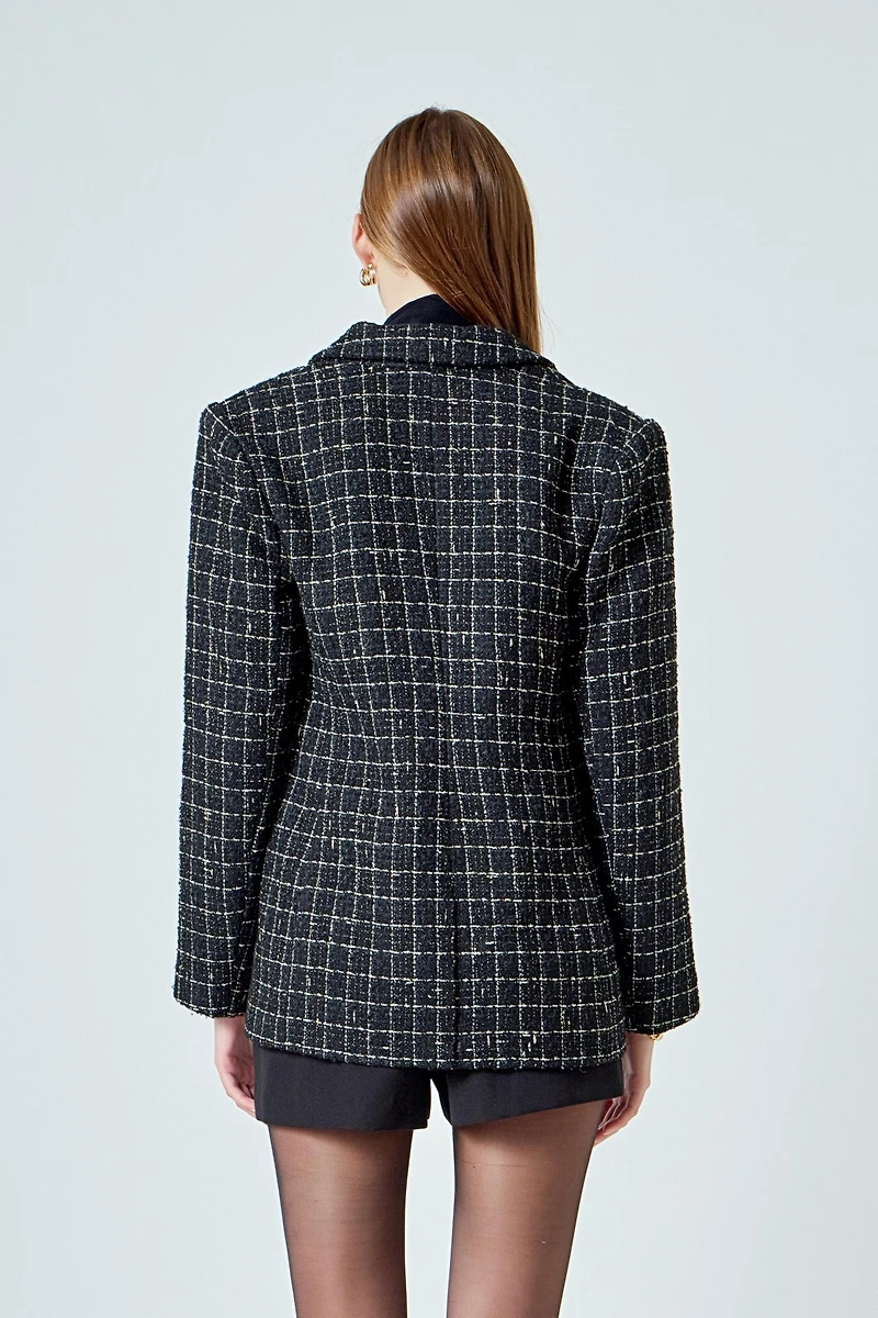 endless rose Women's Tweed Single Breasted Blazer