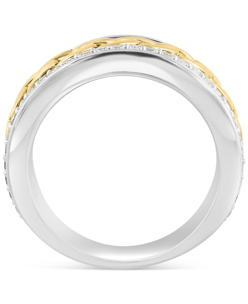 Effy Men's White Sapphire Chain Link Ring (1/2 ct. t.w.) in Sterling Silver and 14k Gold-Plate