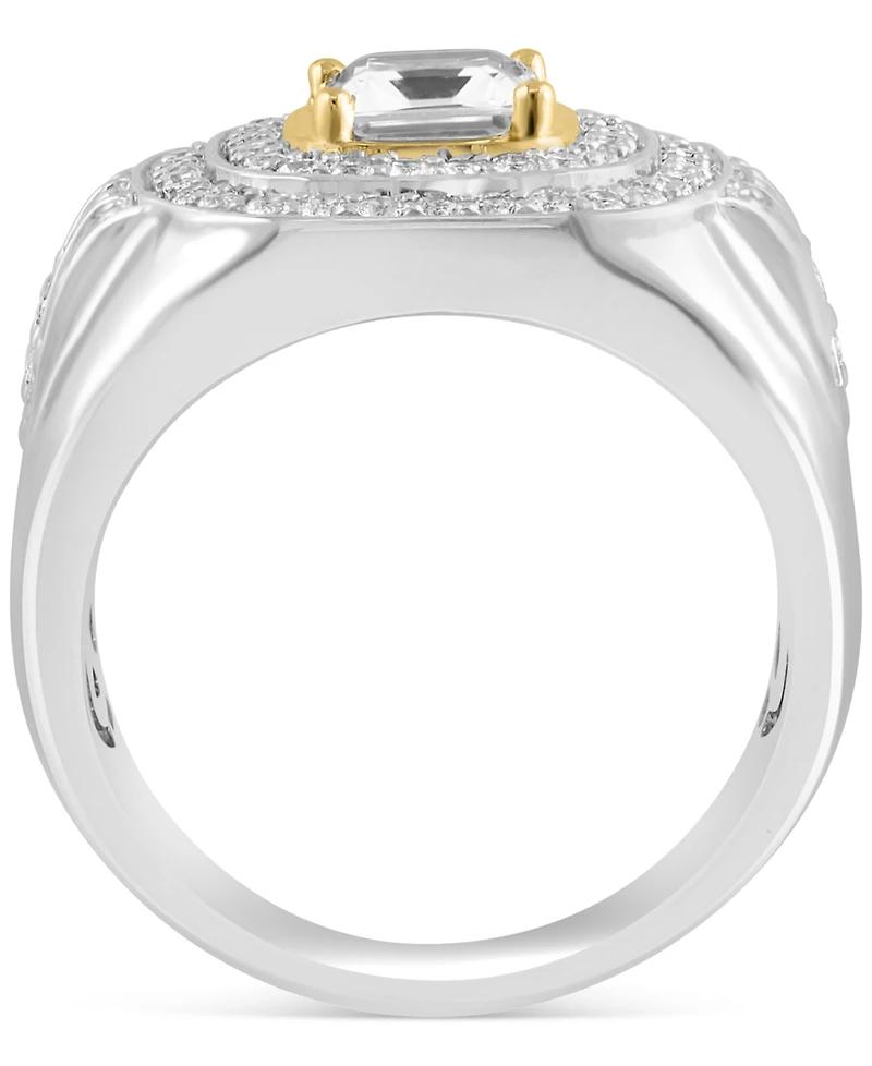 Effy Men's White Topaz Halo Cluster Ring (3 ct. t.w.) in Sterling Silver & 14k Gold-Plate