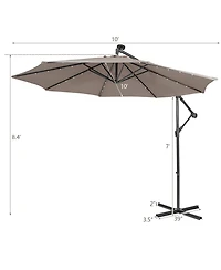 10FT Cantilever Solar Powered 32LED Lighted Patio Offset Umbrella Outdoor