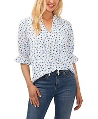 CeCe Women's 3/4-Sleeve Tie Neck Floral Print Blouse