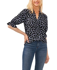 CeCe Women's 3/4-Sleeve Tie Neck Floral Print Blouse