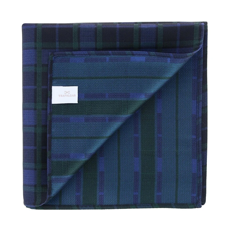 Trafalgar Men's Ives Green and Navy Blackwatch Plaid Silk Pocket Square