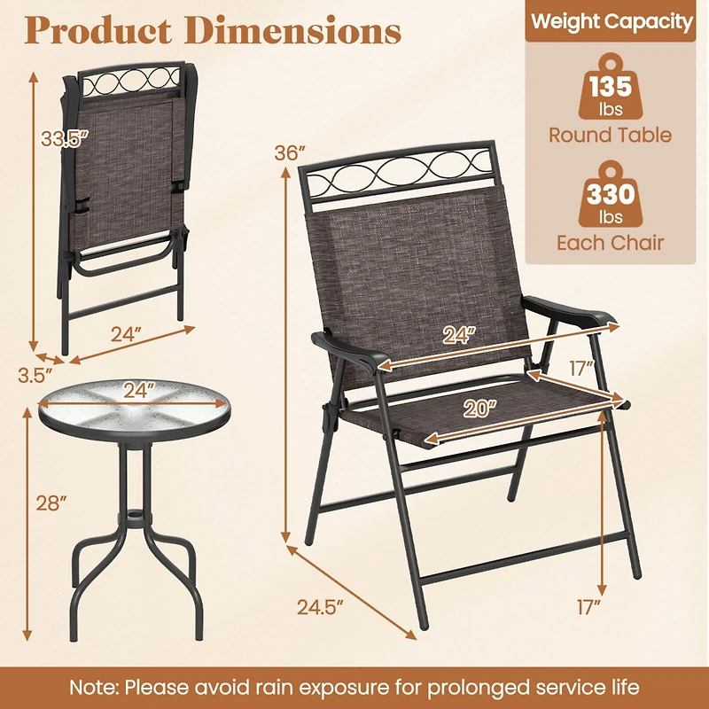 3 Pcs Bistro Conversation Patio Pub Dining Set