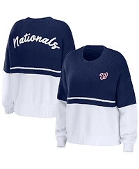 Women's Wear by Erin Andrews Navy, White Washington Nationals Chunky Pullover Sweater
