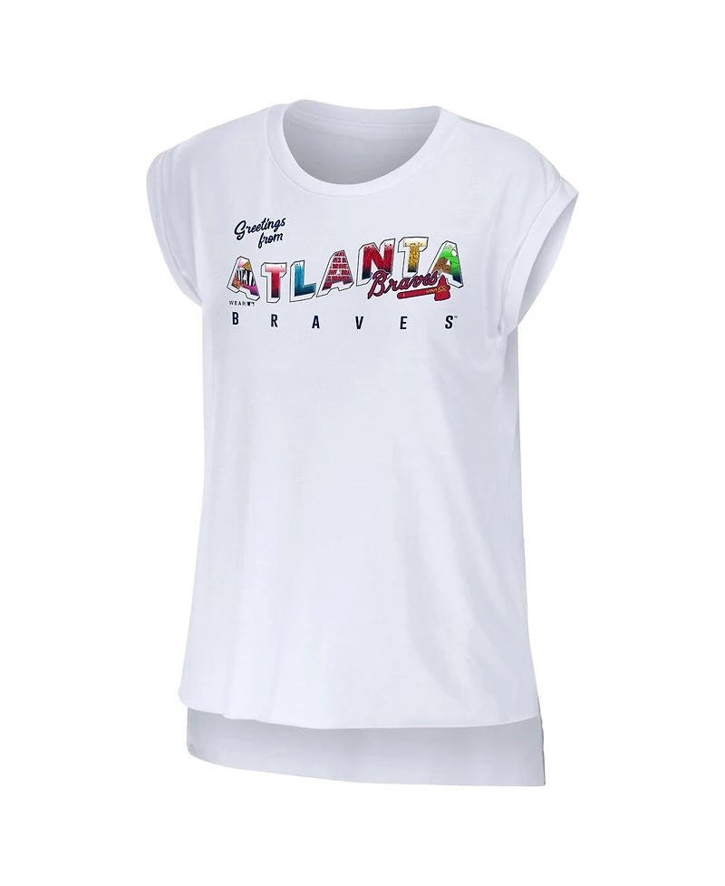 Women's Wear by Erin Andrews White Atlanta Braves Greetings From T-shirt