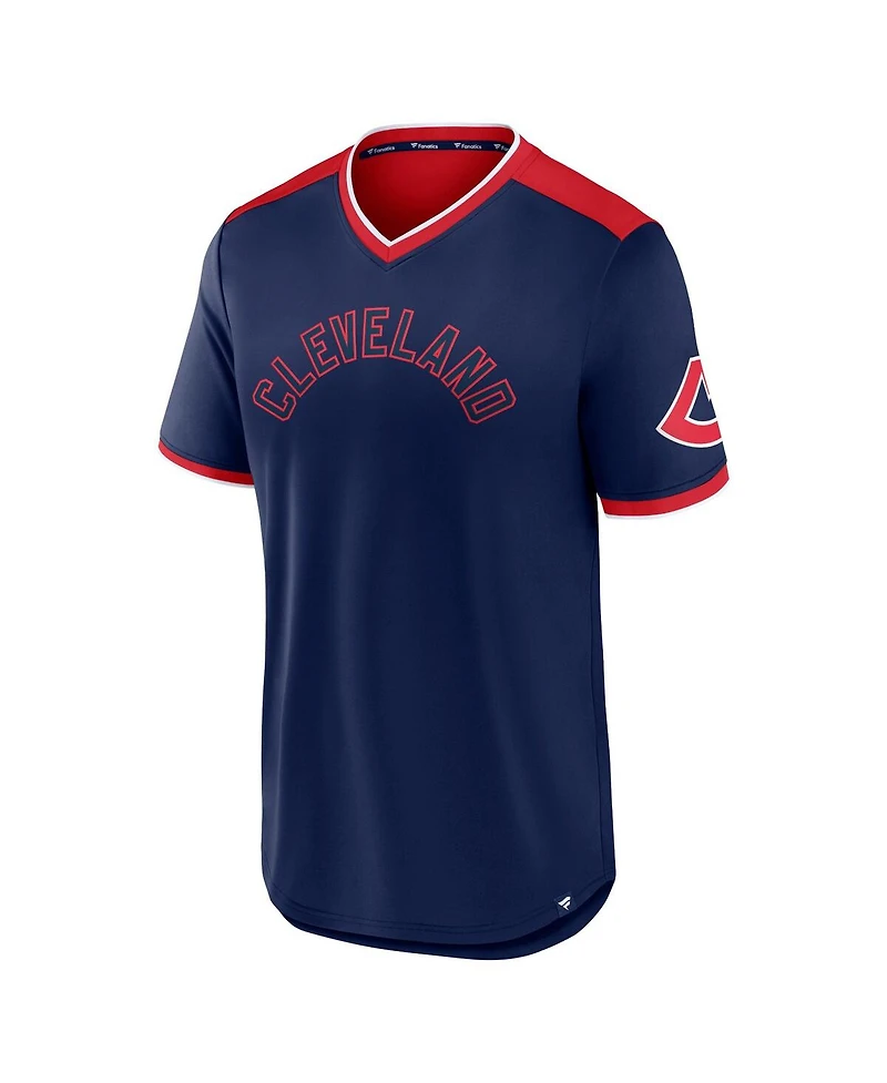 Men's Fanatics Navy, Red Cleveland Indians Cooperstown Collection True Classics Walk-Off V-Neck T-shirt