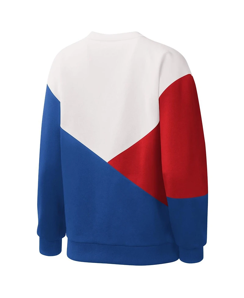 Women's Starter White, Royal Chicago Cubs Shutout Pullover Sweatshirt