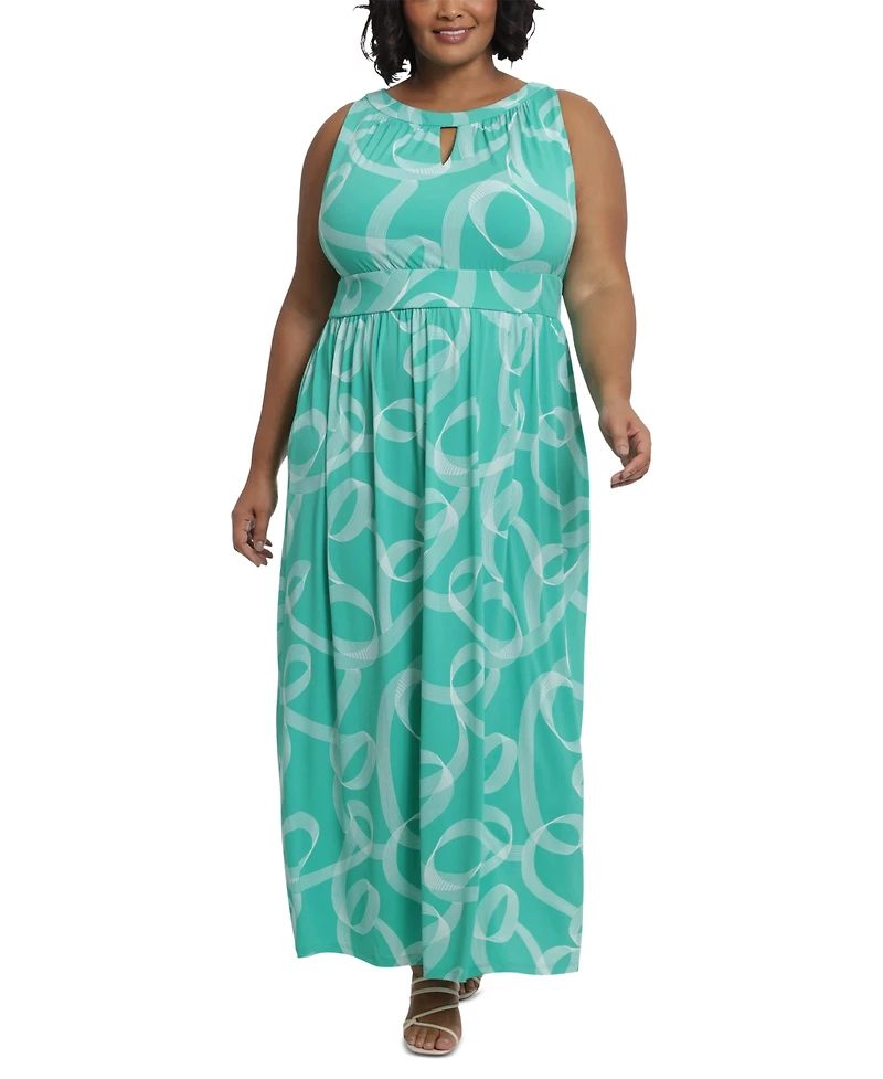 London Times Plus Halter Keyhole Printed Maxi Dress
