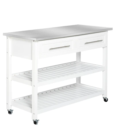 Homcom Stainless Steel Top Kitchen Island Utility Serving Storage Cart on Wheels White