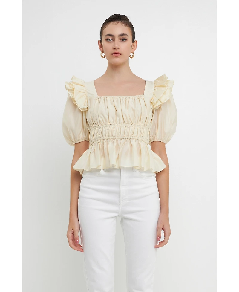 endless rose Women's Smocked Puff Sleeve Top