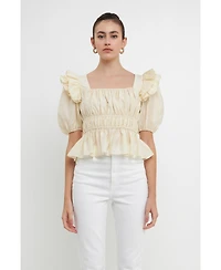 endless rose Women's Smocked Puff Sleeve Top