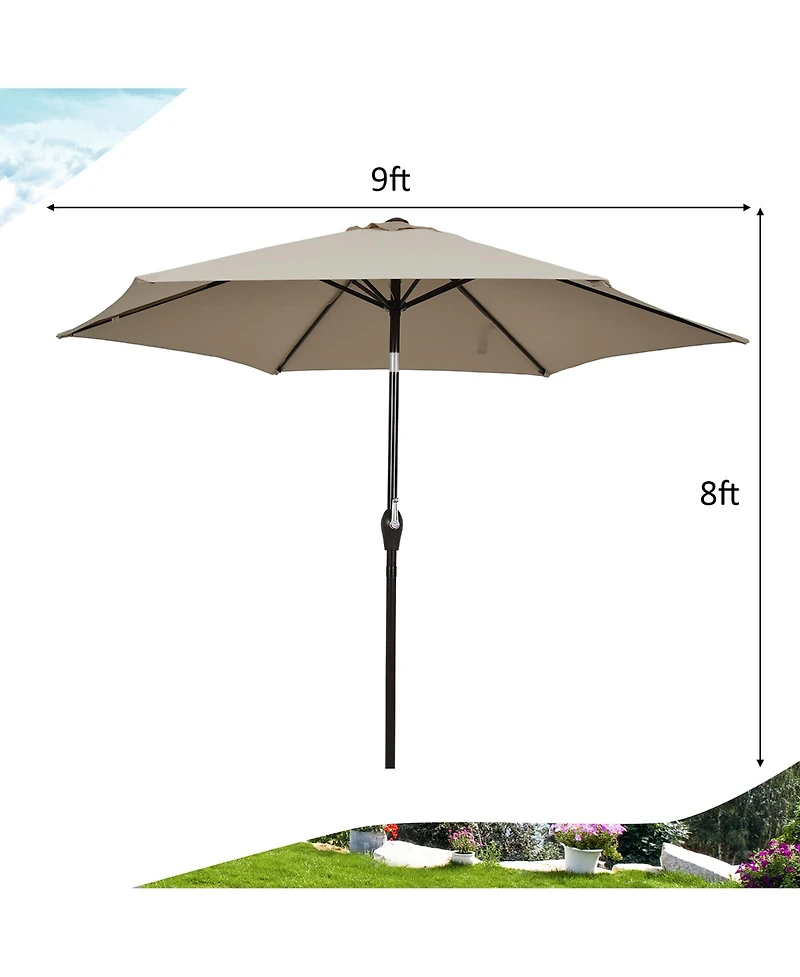 9Ft Outdoor Market Patio Table Umbrella Push Button Tilt Crank Lift