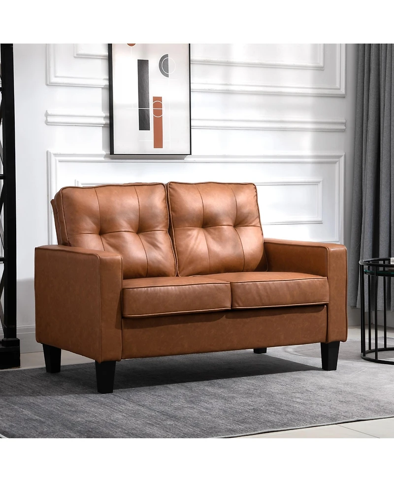 Homcom 51" Wide Double Sofa with Armrest, 2-Seater Tufted Pu Leather,