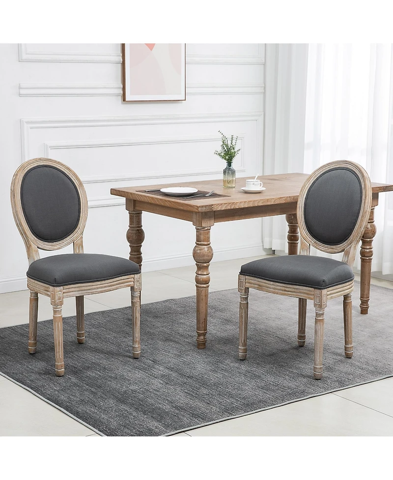 Homcom 2pc French-Style Linen Backrest Upholste Dining Accent Chairs,