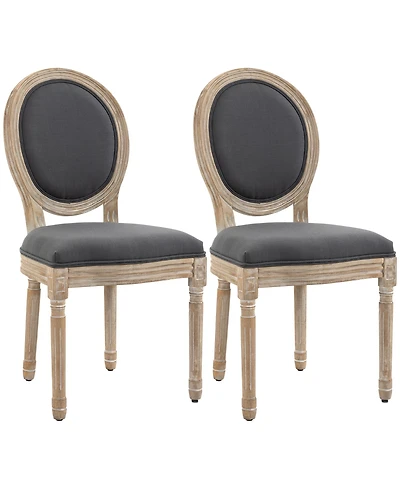Homcom 2pc French-Style Linen Backrest Upholste Dining Accent Chairs,