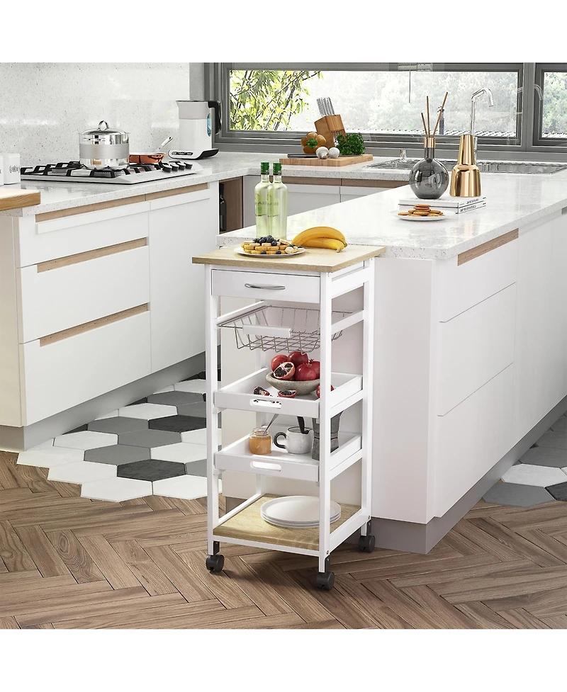 HomCom Mobile Rolling Kitchen Island Trolley Serving Cart w/ Under Drawer,