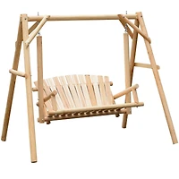 Outsunny 6.5' Outdoor Rustic Loveseat Solid Wood Natural Log Garden Swing Natural