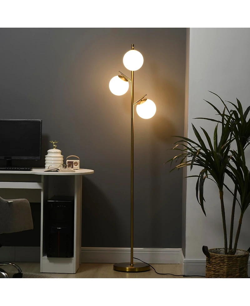 Homcom Modern Floor Lamp with Globe Shades, Sding Lamp,