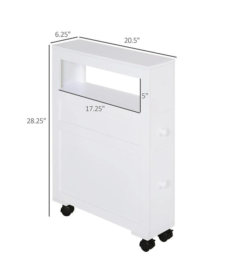 Wood Rolling Slim Narrow Bathroom Floor Side Storage Cabinet