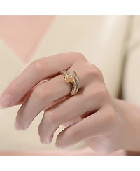 Ra 14K Gold Plated With Cubic Zirconia Bypass Modern Ring