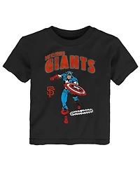 Toddler Boys and Girls Black San Francisco Giants Team Captain America Marvel T-shirt