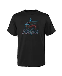 Big Boys and Girls Black Miami Marlins Logo Primary Team T-shirt