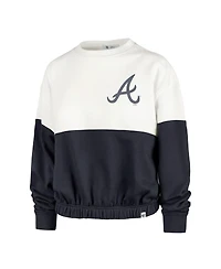 Women's '47 Brand White, Navy Atlanta Braves Take Two Bonita Pullover Sweatshirt