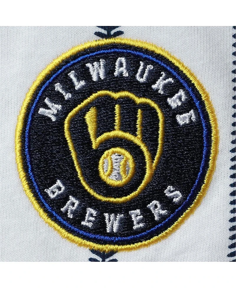 Newborn Boys and Girls White, Navy Milwaukee Brewers Power Hitter Short Sleeve Bodysuit
