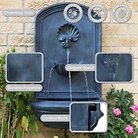 Seaside 27-Inch Solar Wall Water Fountain with Battery Backup - Lead Finish