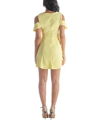 24seven Comfort Apparel Ruffle Cold Shoulder a Line Knee Length Dress
