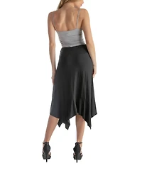 24seven Comfort Apparel Solid Color Knee Length Elastic Waist Handkerchief Skirt