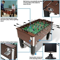 Indoor Classic Faux Wood Foosball Soccer Game Table with Manual Scorers and Folding Drink Holders - 5'