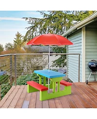 4 Seat Kids Picnic Table w/Umbrella Garden Yard