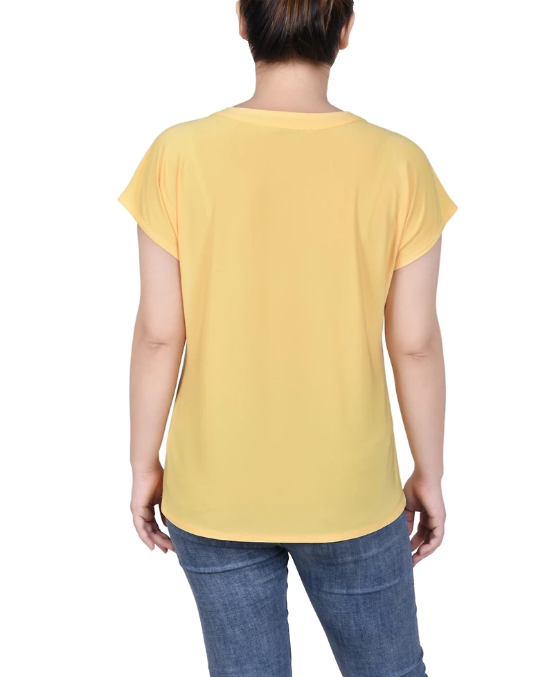 Ny Collection Petite Grommet Neck Knit Short Extended Sleeve Top