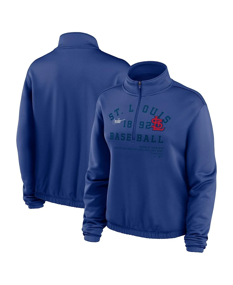 Women's Nike Royal St. Louis Cardinals Rewind Splice 1/4-Zip Sweatshirt