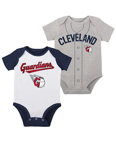 Infant Boys and Girls White, Heather Gray Cleveland Guardians Two-Pack Little Slugger Bodysuit Set