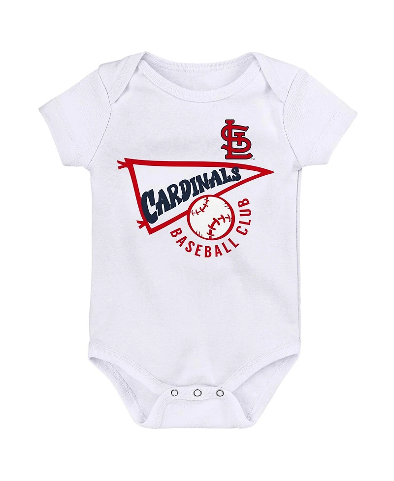 Newborn and Infant Boys Girls Navy, White, Heather Gray St. Louis Cardinals Biggest Little Fan 3-Pack Bodysuit Set