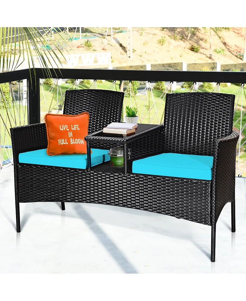 Costway Patio Rattan Conversation Set Seat Sofa Cushioned Loveseat Chairs
