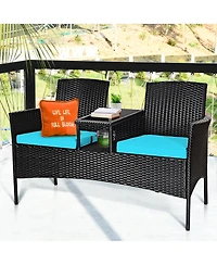Costway Patio Rattan Conversation Set Seat Sofa Cushioned Loveseat Chairs