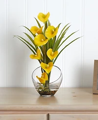 Nearly Natural 15.5" Calla Lily and Grass Artificial Arrangement in Vase