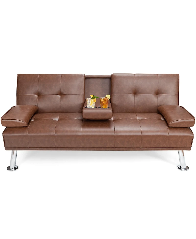 Convertible Folding Futon Sofa Bed Leather
