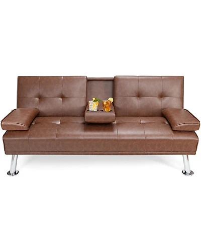 Convertible Folding Futon Sofa Bed Leather