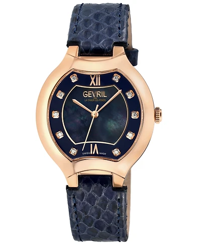 Gevril Women's Lugano Swiss Quartz Blue Leather Watch 35mm